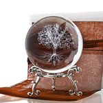 H&D Hyaline & Dora 60Mm Tree Of Life Crystal Ball With Stand Decorative Paperweight 3D Laser Engraved Glass Plant Life Tree Sphere Novelty Home Decor