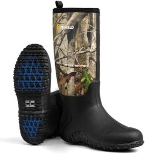GIEESHIELD Rubber Boots for Men And Women, Waterproof Insulated Hunting & Work Boots with Steel Shank, Durable Anti-Slip Outdoor Boots for Farming, Gardening, Fishing, Mud Working(Black, Next G2 Camo)