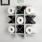 Weysat Tic Tac Toe Toilet Paper Holder Stand Toilet Paper Storage Bathroom Decor Rustic Wooden Hanging Storage Freestanding Wall Mounted Shelves Decor for Toilet Tissue Farmhouse(Retro White, Black)