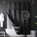 Lagute SnapHook Shower Curtain with Snap-in Liner & See Through Top Window, No Hook Needed| Hotel Grade, Machine Washable| 71Wx74L, Black