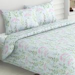 haus & kinder Bedsheet,100% Cotton Double Bed Sheet, 186 TC Pure Cotton Bedsheet for Queen Size Bed, with 2 Pillow Covers, (100 x 90 Inches) - Elegant Blooms