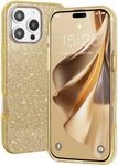 MILPROX Compatible with iPhone 16 Pro Case - Sparkly Glitter Bling Design - 3 Layers Slim Protective Phone Cover - Cute Aesthetic Case for Women Girl - Gold