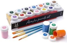 int!rend Acrylic Paint Set + Brushes - 14 Acrylic Craft Paints x 18ml for Children & Adults - Waterproof Colours for Painting Canvas, Wood, Clay & Paper