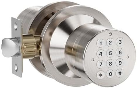 HIDALIFE Keypad Door Knob, Keyless Entry Door Lock, Front Door Knob Child Proof, Auto Lock, Easy Installation for Home, Office, Apartment, Garage, Security, Satin Nickel