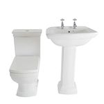 Milano Sandringham - Traditional Close Coupled Toilet WC Full Pedestal Bathroom Basin Sink - 2 Tap Hole