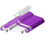 Zober 20 Pack Velvet Hangers with Clips Space Saving Non Slip Heavy Duty Clothes Hanger for Pants Skirt Coat Suit - Purple