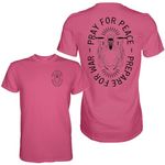 Combat Iron Men’s Graphic Short Sleeve T-Shirt | Pray for Peace, Prepare for War Mens Athletic Novelty Tee, Pink, X-Large