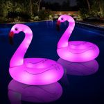 FlyfreeU Inflatable Flamingo Pool Floats with Solar Lights, Flamingo Pool Floaties Swimming Pool Float, 42 Inch Large Lake Floats, Light up Pool Floats Raft Lounger for Adults Beach Water Fun (2)