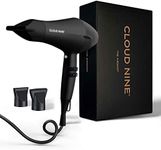 CLOUD NINE The Airshot Hair Dryer | Fast Compact 2000w All Hair Types | Variable Temperature Control Low Mid High | Two Nozzles Included | Anti Static Technology Super Compact Powerful (Black)