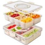 2 Pack Divided Serving Tray with Lid and Handle Snackle Box Container Snack Charcuterie Board Organizer Veggie Tray for Candy, Fruits, Nuts Food Storage Containers (8 and 4 Compartments)