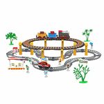 HIRNAYA Construction Toys Race Tracks For Kids, 2 Layer Flexible Track Toy Playset With 1 Electric Racing Car&1 Train, Educational Toy 77Pcs Construction Engineering Road Diy Tracks Toy Gift For Kids