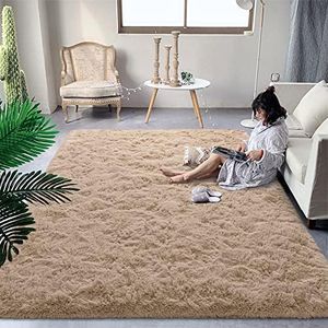 DweIke Fluffy Shaggy Area Rug, 6x9 Feet Beige Plush Rugs for Living Room Bedroom, Soft Carpets for Kids Girls Boys Room, Extra Large Fuzzy Rug, Upgrade Non-Slip Rugs, Beige