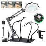 10X Magnifying Glass with Light, KUVRS 72 LEDs 1800 Lumen Magnifying Lamp, 3 Color Adjustable Arm Magnifier with Light, Large Stand & Clamp Magnetic Helping Hands for Soldering Craft Hobby Close Work
