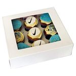 MASS DYNAMIC 10 Pack 9 Holes White Cupcake Boxes – Pre-Assembled Cupcakes Carrier With Transparent Window, Cupcake Holder Box, Food Grading Container for Muffins