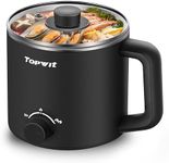 TOPWIT Hot Pot Electric, 1.6L Ramen Cooker, Multifunctional Electric Cooker for Pasta, Shabu-Shabu, Oatmeal, Soup and Egg with Over-Heating Protection, Boil Dry Protection, Black