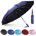 Lychico Umbrella, Windproof Travel Umbrella - Compact Automatic Folding Umbrellas for Rain, 12 Ribs Wind Resistant Portable Umbrellas for Single Hand Use, Small,Light, Strong Backpack Umbrella, Navy