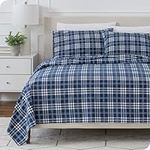 Bare Home Flannel Sheet Set 100% Cotton, Velvety Soft Heavyweight - Double Brushed Flannel - Deep Pocket (Queen, Stirling Plaid - Blue/White)