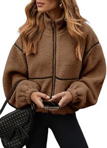 Dokotoo Womens Winter Coat Sherpa Fleece Full Zip Fleece Jacket Long Sleeve Stand Collar Sherpa Jackets Warm Outerwear Fashion Coats with Pockets Brown Large