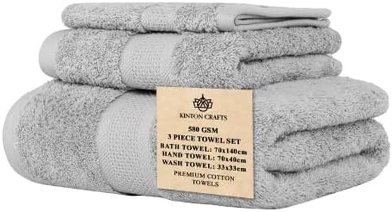 Kinton Crafts Premium Cotton Towels Ultra Soft (Pack of 3, 580GSM) for Bath|Hand|Face|Luxury Fast Drying|High Absorbency|Ideal for Multipurpose Home|Gym|Spa|Hotel|Lightweight- Grey