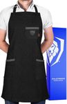 Dalstrong Professional Chef's Kitchen Apron - The Night Rider - 100% Cotton Black Denim - 4 Storage Pockets - Liquid Repellent Coating - Genuine Leather Accents - Adjustable Straps