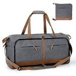 Lekesky Carry on Travel Duffel Bag - 60L Large Waterproof Weekend Overnight Bag for Women and Men, Foldable Holdall Bag with Shoes Compartment (Grey, 63 * 30 * 28cm)