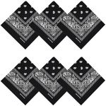 APIGANIZ 100% Cotton Bandanas, 21 x 21 inches, Set of 6 (Basic - Black)
