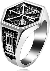 Uloveido Y522 Stainless Steel Cooperation Ring Alliance Ring Arrow Ring Lock Pattern Ring for Men Boyfriend, Metal