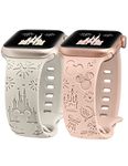 Girovo 2 Packs Cartoon Engraved Bracelet Compatible with Apple Watch Band 40mm 38mm 41mm 42mm Women, Cute Anime Soft Silicone Strap for iWatch Bands Series 10/9/8/7/6/5/4/3/2/1/SE/SE2, Starlight/Pink