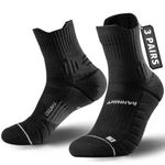 Rahhint Coolmax 3 Pack Quarter Compression Running Socks Men Women Breathability Moisture-Wicking Sports Socks Anti Blister Walking Socks with TAB Design and Arch Support