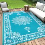 Outdoor Rug 5x8 Ft, Waterproof Plastic Straw Patio Rug, Reversible Backyard Carpet UV Resistant Portable RV Mat Clearance, Large Indoor Outdoor Rug for Patio, Porch, Deck, Balcony, Teal