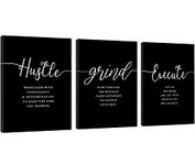 Hustle Grand Slogan Poster,Gift for Boss, Present for Father, Framed Canvas Wall Art Success Quote, Office Wall Art, Black Large Poster, Inspirational Print (F-3pcs,16x24inchx3pcs)