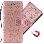 QIVSTAR Case for Galaxy A35 5G Wallet Case for Women with Card Holder Embossed Cute Flip PU Leather Magnetic Protective Cover with Lanyard for Samsung Galaxy A35 5G Animals Rose Gold SD4