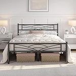 Yaheetech 4ft6 Double Bed Solid Bed Frame with Cloud-inspired Design Headboard and Metal Bed Slats, Ample Under-bed Storage Black