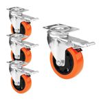 KRETIX Carbon Steel 3 Inch Wheel With Brake For Shopping Mall Trolley Cart, 4Pc(Orange)