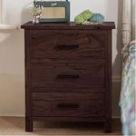 DRIFTINGWOOD Solid Sheesham Bedside Table | Wooden Bed Side Tables with Drawers | Nightstand Side Table for Bedroom | Nigh Stand End Table with 3 Drawers Storage for Home | Rosewood, Walnut Finish