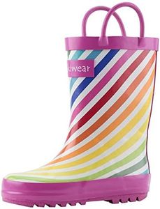 OAKI Kids Rubber Rain Boots with Easy-On Handles, Rainbow Stripes, 5T US Toddler