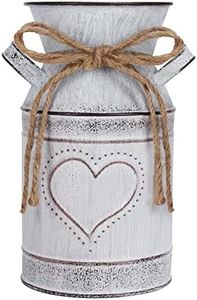 Belle Vous Vase Vintage à Fleurs en Métal – 10,3 x 19 cm - Pot à Lait Blanc de Style Fermier Shabby Chic Vintage avec Cœurs - Pot Lait Zinc Décoratif pour Décoration de Maison/Mariage et Plantes