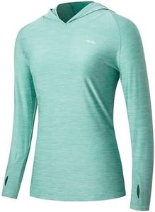 Willit Women's UPF 50+ Sun Protection Hoodie SPF Shirt Long Sleeve Hiking Fishing Outdoor Shirt Lightweight Hoodie Slubby Light Cyan S