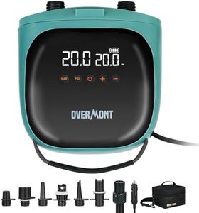 Overmont Paddle Board Pump Electric Portable, 20PSI SUP Air Pump with Auto-Off, Fast Dual Stage Inflation & Deflation, LCD Display, 12V Car Adapter for Inflatables, Kayaks, Boats, Tents