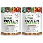 Plantvital Vegan Chocolate Protein Powder - 15 Green Superfoods powder - Chocolate greens powder - Spirulina Powder, Kale, Beets - Organic greens powder - Non-GMO, Gluten-Free - 24 Servings -2 Pouch