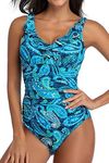 PERONA Women's One Piece Swimsuits Tummy Control Bathing Suits Ruffled Plus Size Swimwear, Paisley, 6