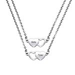 MeMeDIY Personalized Heart Matching Necklace, Custom Name Stainless Steel Adjustable BFF Silver Friendship Necklace for 2 Sisters Best Friends Women Girls