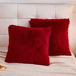 LIFEREVO 2 Pack Shaggy Plush Faux Fur Pillow Shams,Decorative Throw Pillow Cover,Luxury Square Velvety Luxury Pillowcases Decorations Soft Cushion Case for Sofa Bedroom Car (Burgundy Red, 18"x18")