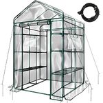 Hannah's Patio Homes Garden Greenhouse 47.3 in. W x 67 in. D x 76.4 in. H Deluxe Walk-In 4 Tier 16 Shelf Portable Lawn, Garden Greenhouse W/ Drip Irrigation, serre à jardin, Indoor Outdoor Plant Flower Grow Tent PVC Cover Zipper Roll Up #G305A00