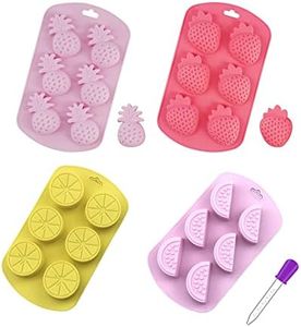 4 Pcs Fruit Shaped Jelly Molds, 3D Mini Pineapple Strawberry Orange Blueberry Mulberry Candle Silicone Fruit Mold for Jelly Fondant Soap Gummy Cake Cupcake Topper Decoration,with Dropper