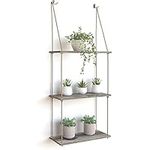 J JACKCUBE DESIGN Rustic Wood Hanging Shelves Set of 3 Farmhouse Bohemian Room Décor Floating Rope Display Shelf Plant Holder for Living Room Bedroom Kitchen Rope Shelves -MK555AAA