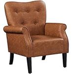 Yaheetech Modern Tub Chair, Mid-Century PU Leather Accent chair Sofa Chair with Soft Padded and High Back for Living Room/Bedroom/Home Office Retro Brown