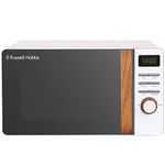 Russell Hobbs RHMD714 17 L 700 W Scandi White Digital Microwave with 5 Power Levels, Wood Effect Handle & Dials, Clock & Timer, Automatic Defrost, Easy Clean, 8 Auto Cook Menus