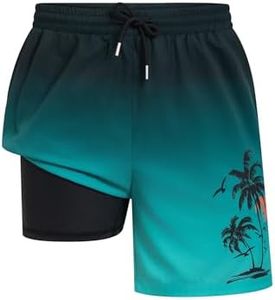 Short Swim Trunks Men: Hawaii Swimwear Beach Shorts + Pockets and Lliner, Quick Dry Adjustable Drawstring Mens Board Shorts Swimming Trunks, Trajes De Baño para Hombres Swimtrunks Gradient Green L