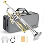 Asmuse Trumpet Instrument Set for Beginner, Bb Standard Student Trumpet with Hard Case, Brass Instruments with Trumpets Cleaning Kit Gloves 7C Mouthpiece